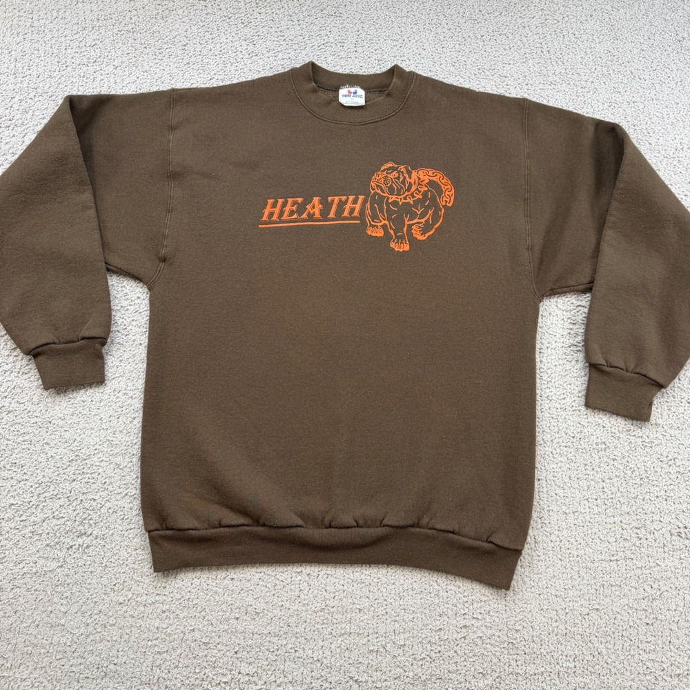 Vintage 90s Heath Bulldogs Sweatshirt XL Brown Made in USA Crewneck Tee Jays